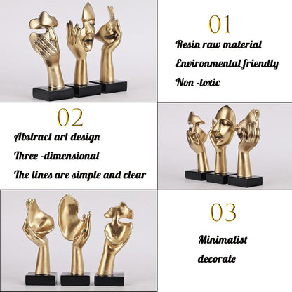 3 PCS Thinker Statue, Golden Black Abstract Art Sculpture Modern Home Decoration Desktop Decoration Christmas New Year Gift (3 Pcs Gold)