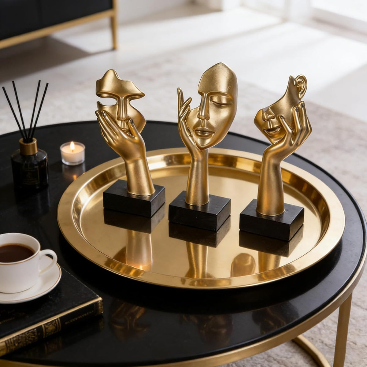 3 PCS Thinker Statue, Golden Black Abstract Art Sculpture Modern Home Decoration Desktop Decoration Christmas New Year Gift (3 Pcs Gold)
