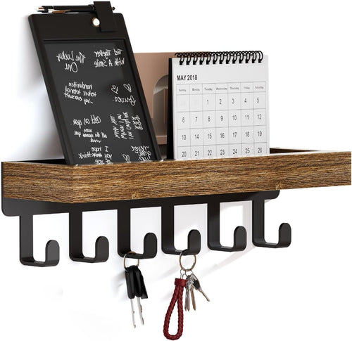 Key Holder with Wood Tray and 6 Hooks