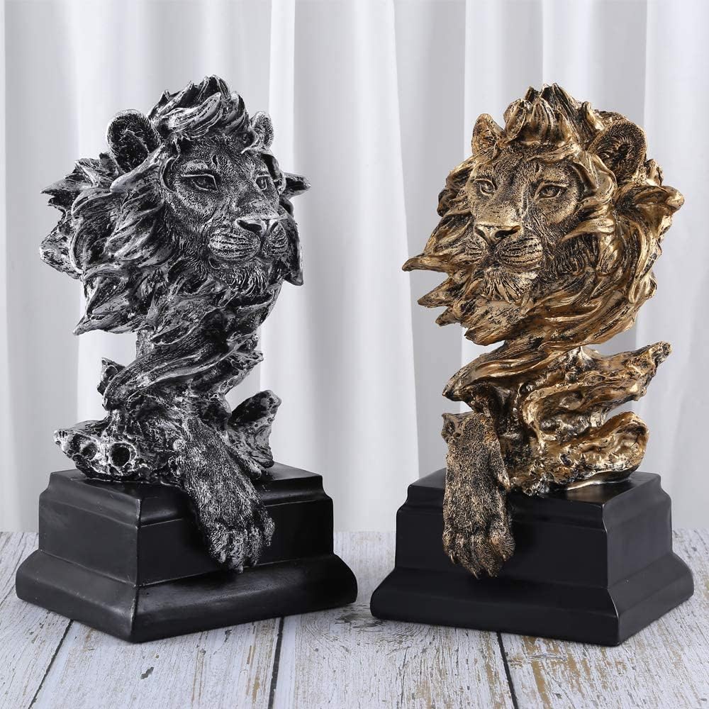 H&W Lion Statue,Gold Sculptures,Sandstone Resin Lion Figurines for Men,Abstract Art Statue Ornaments for Home Office Living Room Bookshelf Table Desktop Housewarming D¨¦cor