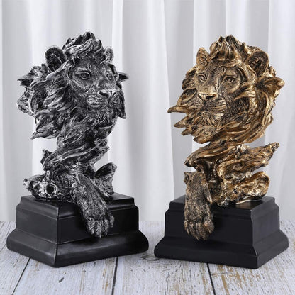 H&W Lion Statue,Gold Sculptures,Sandstone Resin Lion Figurines for Men,Abstract Art Statue Ornaments for Home Office Living Room Bookshelf Table Desktop Housewarming D¨¦cor