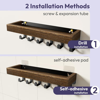 Key Holder with Wood Tray and 6 Hooks