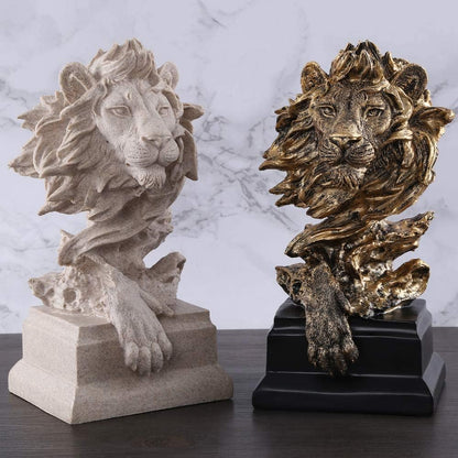 H&W Lion Statue,Gold Sculptures,Sandstone Resin Lion Figurines for Men,Abstract Art Statue Ornaments for Home Office Living Room Bookshelf Table Desktop Housewarming D¨¦cor