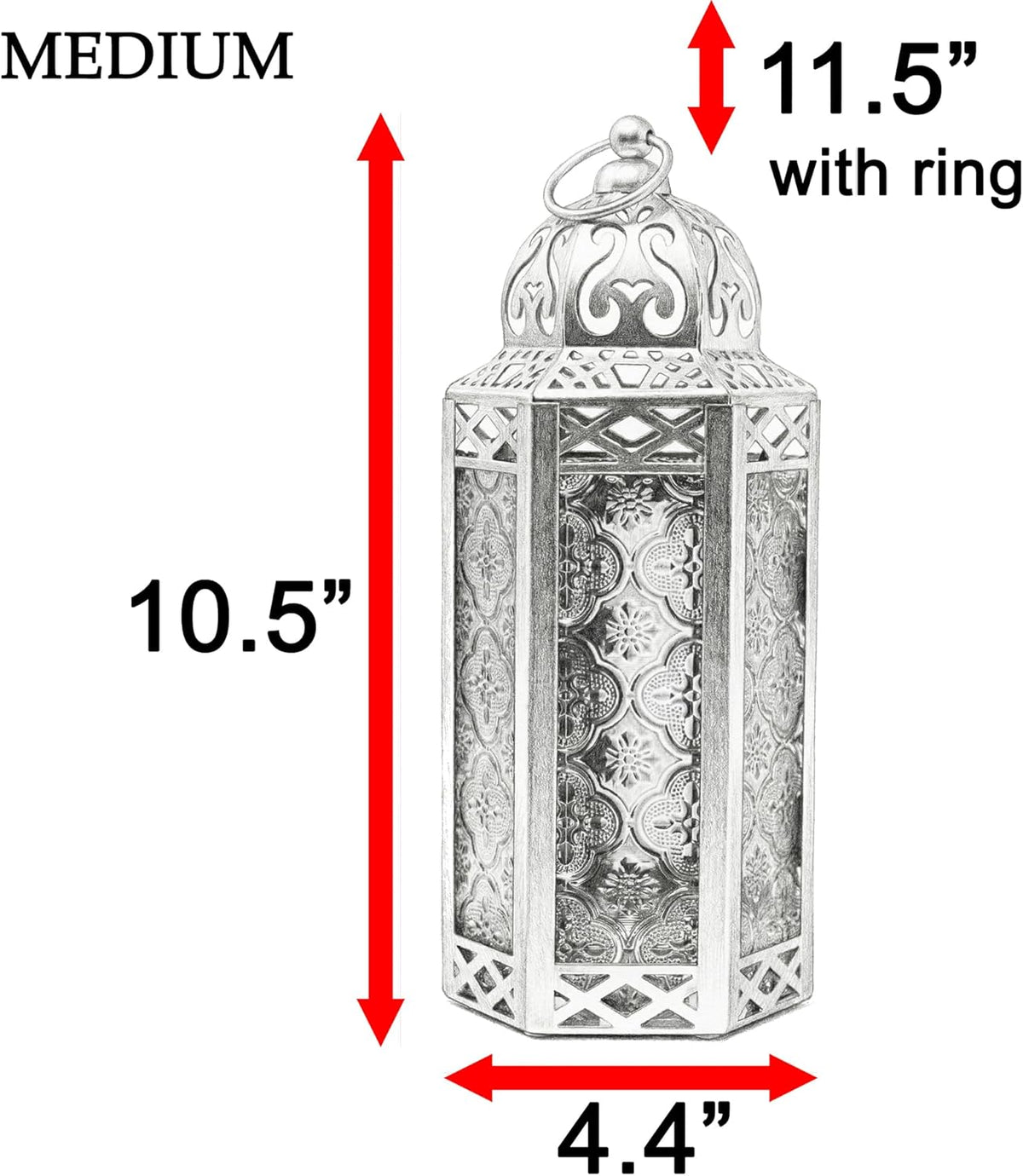 VELA LANTERNS Moroccan Candle Lantern Decorative Candle Holder Lamp for Indoor Outdoor, Ramadan, Home Decor, Patio, Weddings, Black Metal, Red Glass, Medium Lantern