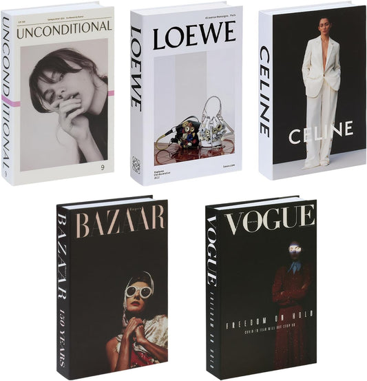 5 PCS Decorative Fake Books Set, Fashion Hardcover Display Books for Home Décor - Foldable Faux Book for Coffee Table, Bookshelf, Office - Stacked Modern Decorative Book Set (B)