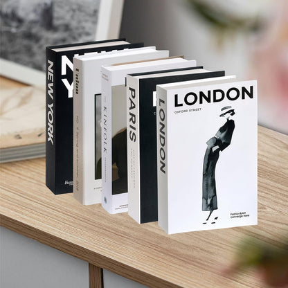 5 PCS Decorative Fake Books Set, Fashion Hardcover Display Books for Home Décor - Foldable Faux Book for Coffee Table, Bookshelf, Office - Stacked Modern Decorative Book Set (B)
