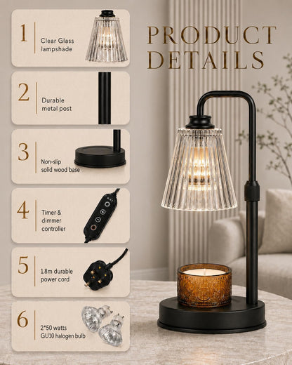 Funistree Black Candle Warmer Lamp Height Adjustable, Gifts for Women Mum [Energy Class C]