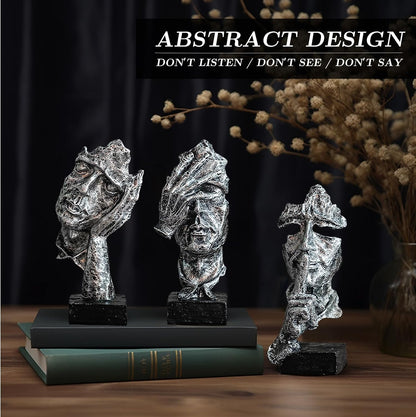 3 Pcs Thinker Statue, Silent Abstract Art Figurine, Modern Home Resin Decor for Desk/Bookshelf, No Hear No See No Speak Knick Knacks
