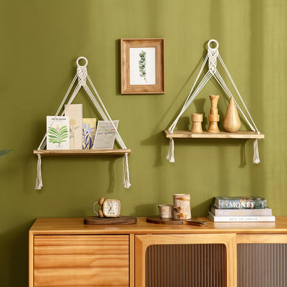 Mkono Macrame Hanging Shelves Boho Wall Decor