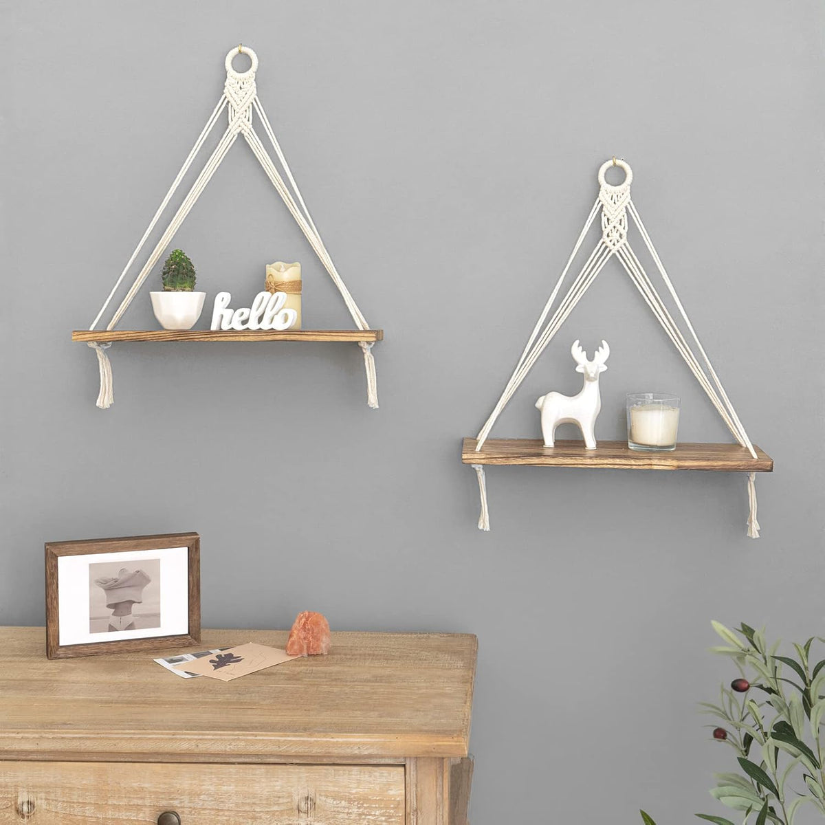 Mkono Macrame Hanging Shelves Boho Wall Decor