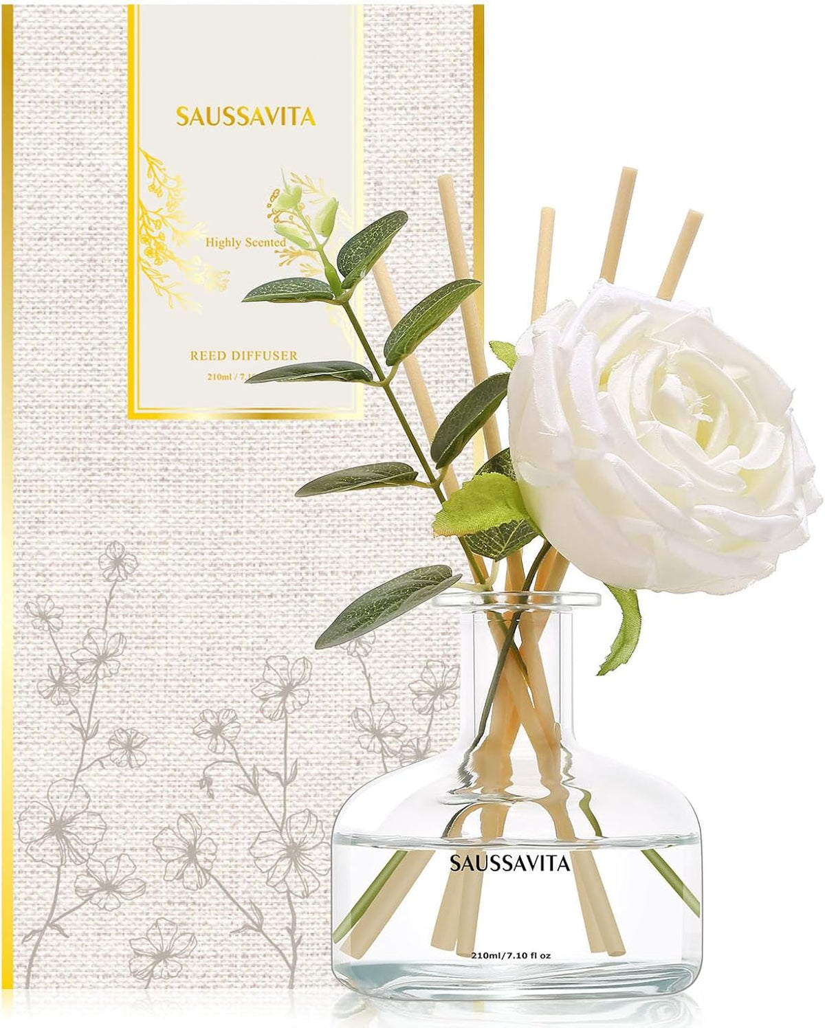 Reed Diffusers Set, 210 ml White Flower Scented Lasts up to 120 Days | Flower Diffuser with 7 Sticks, Home Fragrance for Bathroom Bedroom Living Room Decor, Air Fresheners