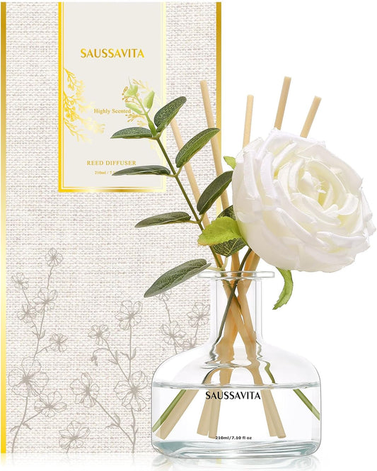 Reed Diffusers Set, 210 ml White Flower Scented Lasts up to 120 Days | Flower Diffuser with 7 Sticks, Home Fragrance for Bathroom Bedroom Living Room Decor, Air Fresheners