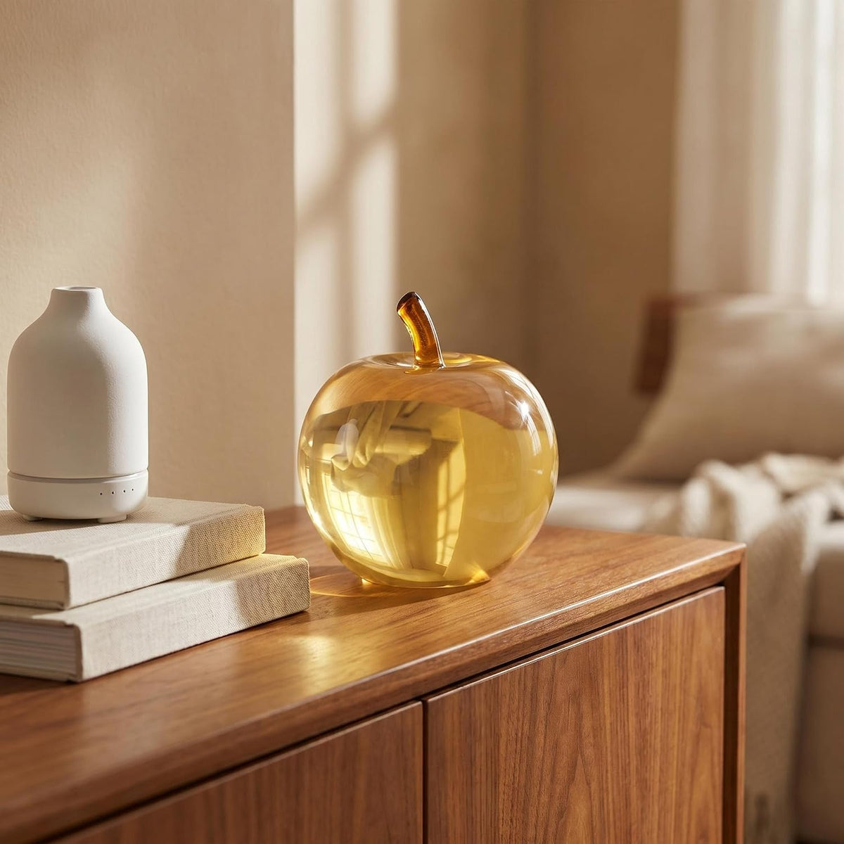 Apple Statue, Transparent Resin Apple Sculpture, Art Fruit Figurine for Home Office Kitchen Decor, for Friends