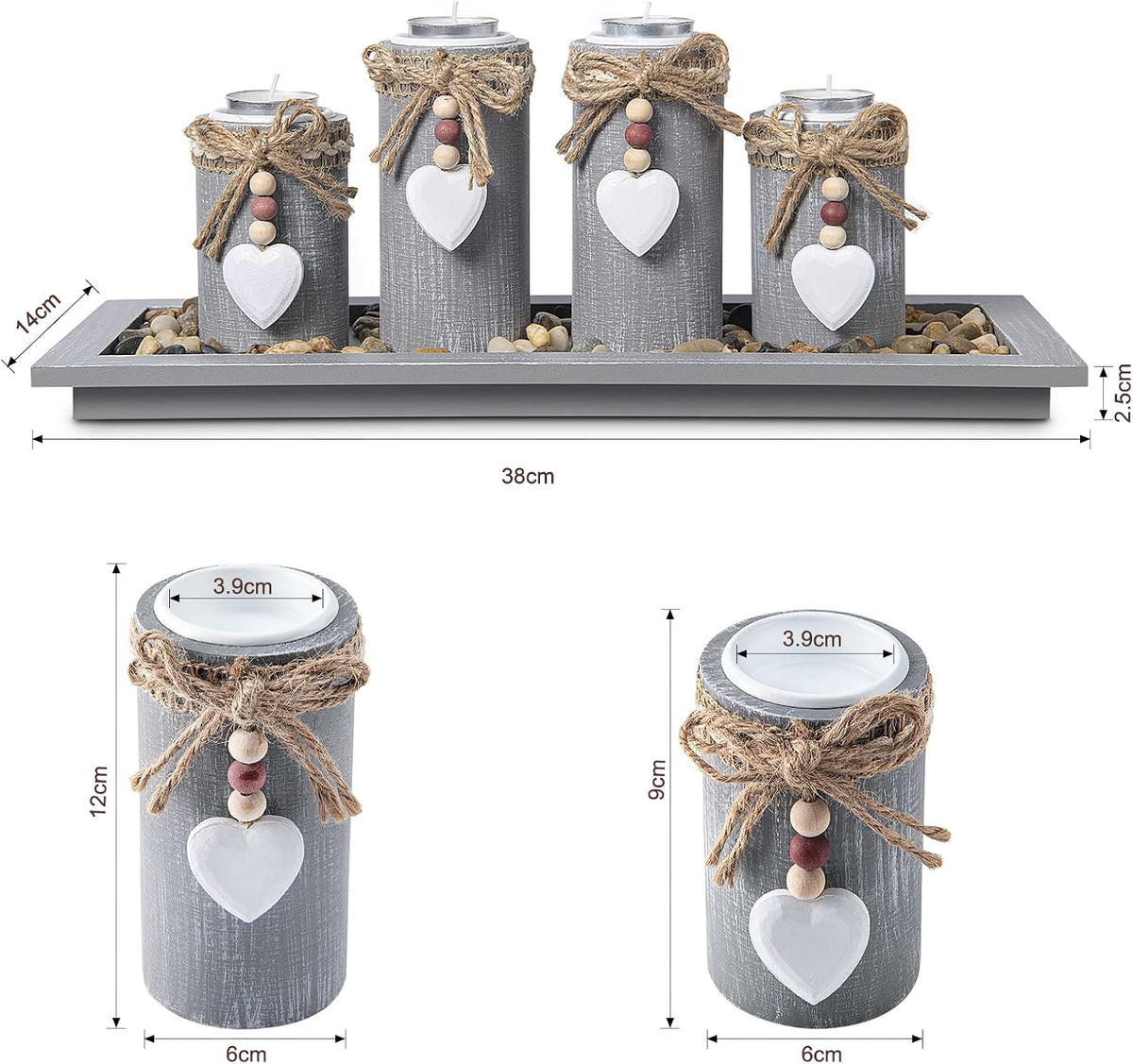 GoMaihe Candle Holder Set of 4 with Wodden Tray, Tealight Holders Candlestick Holder, Table Centerpiece Home Decor Living Room Bedroom Decoration Mum Gift Birthday Wedding Christmas Party Ornaments