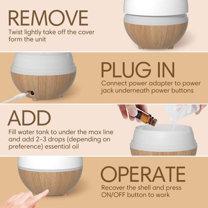 SALKING Essential Oil Diffuser, 100ml Small Aromatherapy Ultrasonic Cool Mist Humidifier with Warm White Lights, Auto Shut-Off Function, for Office Home