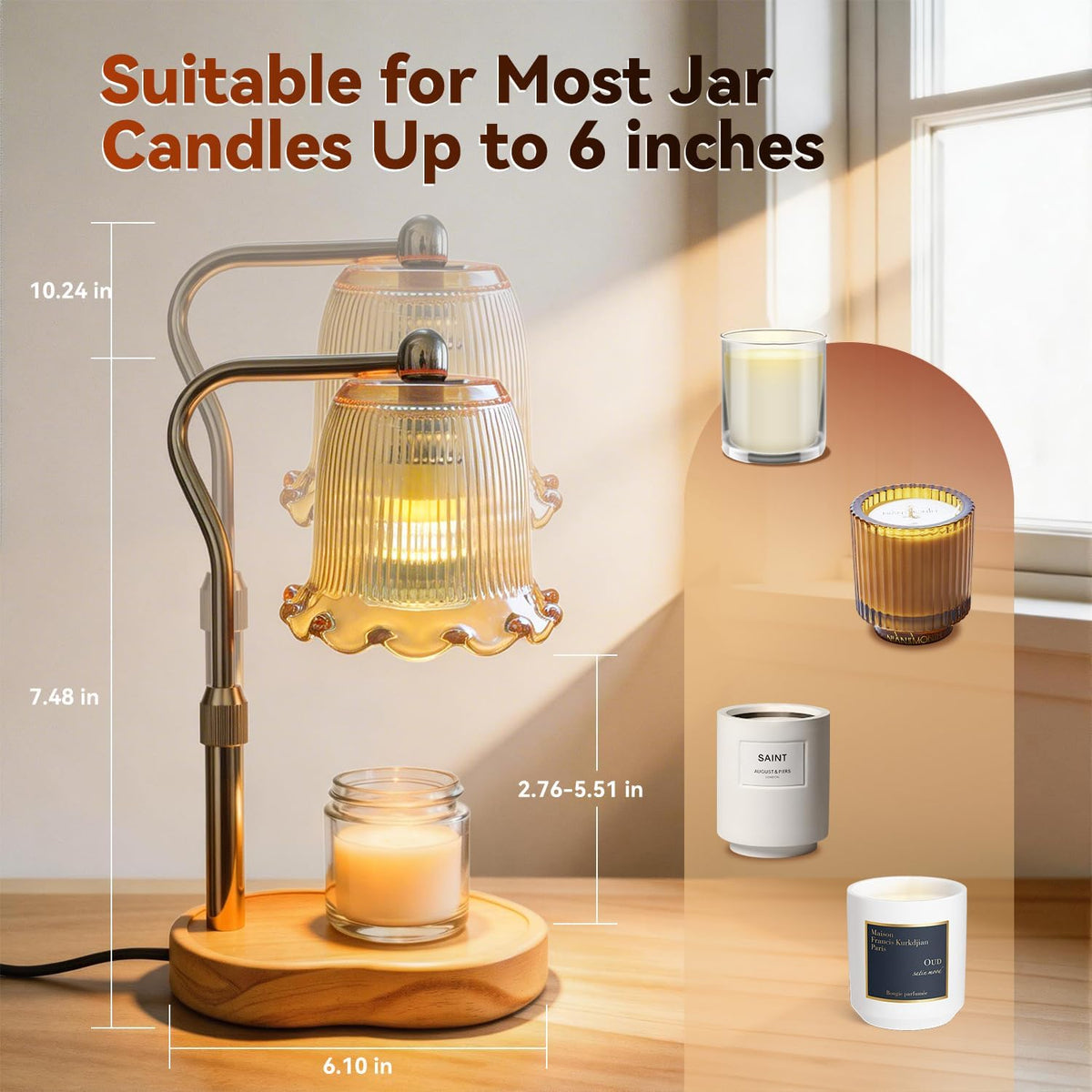 Candle Warmer Lamp with Dimmer,Wax Melt Warmer for Jar Candles,Flameless Candle Lamp with Timer,Includes 2 bulbs,Candle Warmer Gifts for Mum & Women, Gold, Housewarming Gift, Bedroom Decor