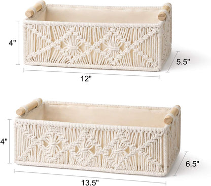 Mkono Macrame Storage Baskets Decor Box Handmade Woven Decorative Countertop Toilet Tank Shelf Cabinet Organizer Boho Decor for Bedroom Nursery Livingroom, Set of 2