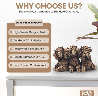 Lesser & Pavey Hughie Highland Cows Figurines Statues For Home Decor | Ideal Ornaments Friendship Gifts For Women & Men | Lovely Table Centerpiece & Living Room Accessories, Brown