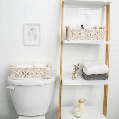 Mkono Macrame Storage Baskets Decor Box Handmade Woven Decorative Countertop Toilet Tank Shelf Cabinet Organizer Boho Decor for Bedroom Nursery Livingroom, Set of 2