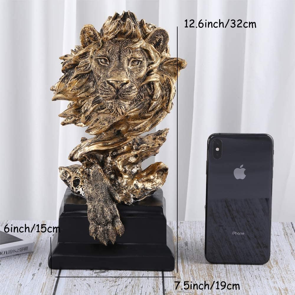 H&W Lion Statue,Gold Sculptures,Sandstone Resin Lion Figurines for Men,Abstract Art Statue Ornaments for Home Office Living Room Bookshelf Table Desktop Housewarming D¨¦cor