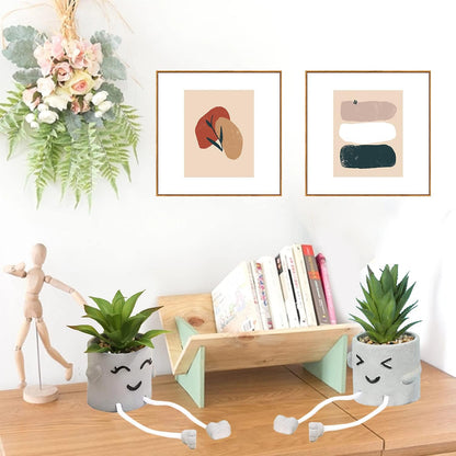 Funvalley Surperfect 2 Pack Cute Artificial Potted Plant Fake Plants Potted with Hanging Leg, Emotional Cement Faux Succulents Potted Plants Decor for Home Office Bookshelf Bathroom Shelf Table Desk