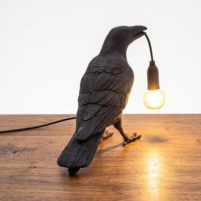 Black Bird Table Lamps Resin Crow Desk Lamp with Bulb E27 Base Modern Raven Art Deco Bedside Decor 3 Pin Plug in Cord Table Lamps for Bedroom, Office, College Dorm [Energy Class A]