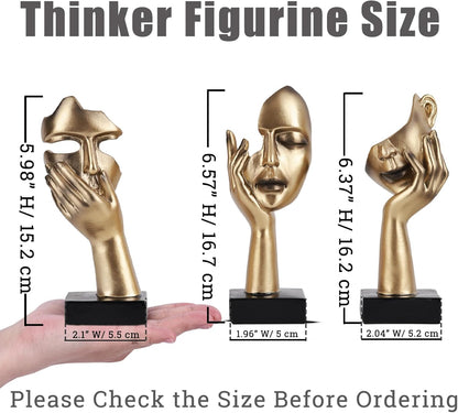 3 PCS Thinker Statue, Golden Black Abstract Art Sculpture Modern Home Decoration Desktop Decoration Christmas New Year Gift (3 Pcs Gold)