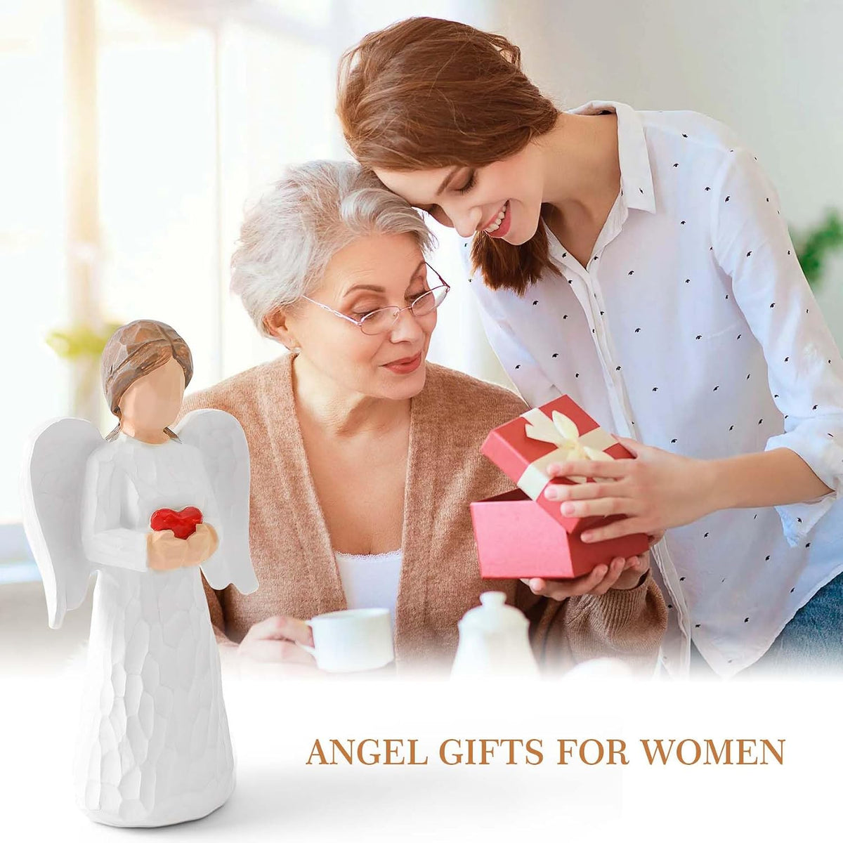 LAGAHS Angel Figurines for Women, Guardian Angel Statues and Figurines, Resin Angels Statue Holding a Heart for Thanksgiving Christmas Home Decor, Angel Gifts Ornaments