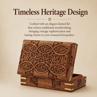 Ajuny Wooden Jewellery Box 8 x 5 Inch Floral Carved Keepsake Chest