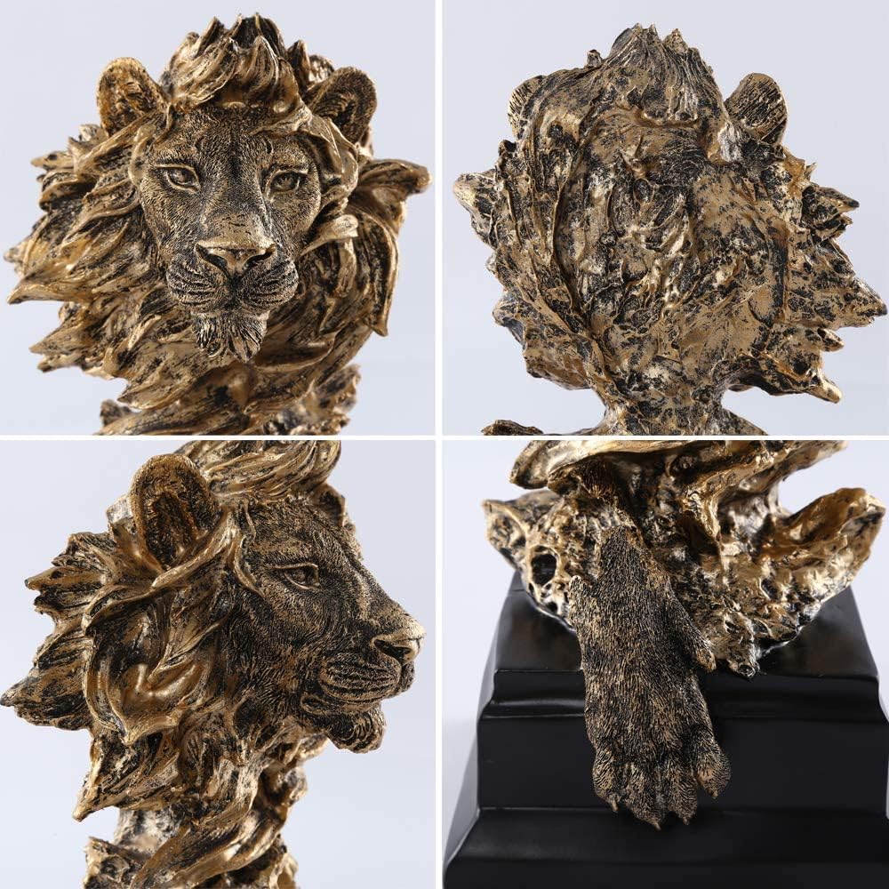 H&W Lion Statue,Gold Sculptures,Sandstone Resin Lion Figurines for Men,Abstract Art Statue Ornaments for Home Office Living Room Bookshelf Table Desktop Housewarming D¨¦cor