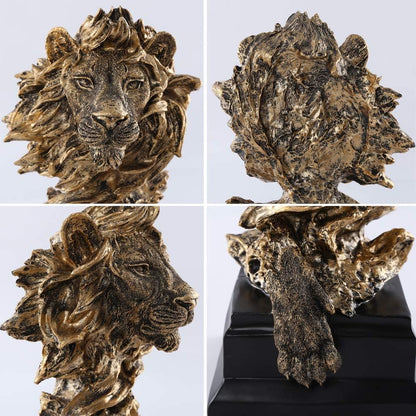 H&W Lion Statue,Gold Sculptures,Sandstone Resin Lion Figurines for Men,Abstract Art Statue Ornaments for Home Office Living Room Bookshelf Table Desktop Housewarming D¨¦cor