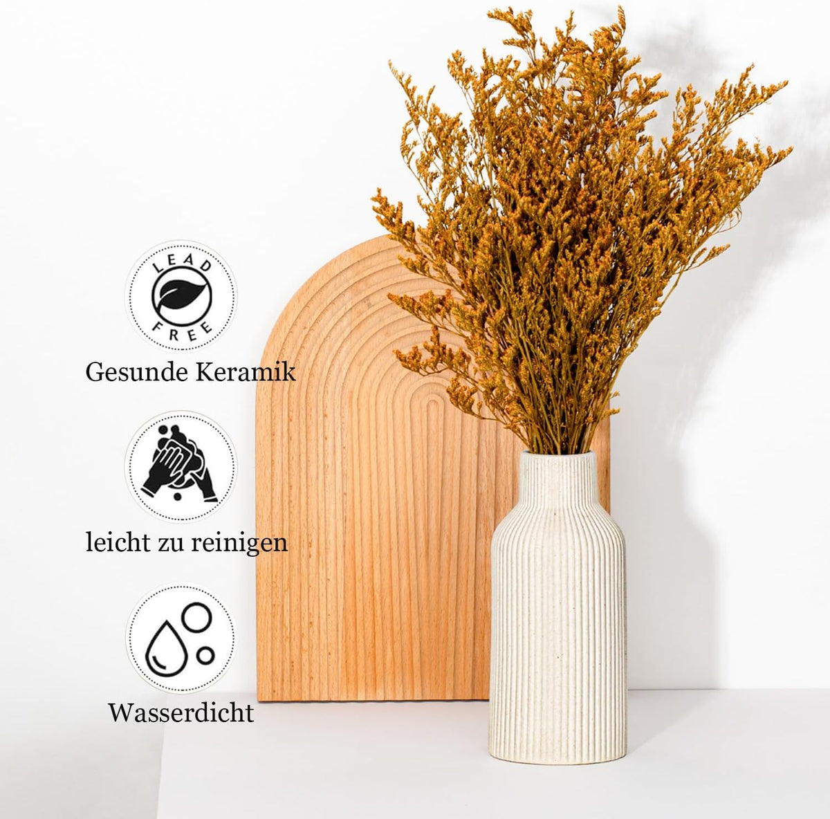 20cm Ceramic Vase Beige Matte Round Modern Design, Boho Style for Aesthetic Decoration, Keeping Flower for Living Room, Bedroom Decoration, Simple Nordic Style (Beige)