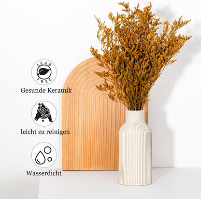 20cm Ceramic Vase Beige Matte Round Modern Design, Boho Style for Aesthetic Decoration, Keeping Flower for Living Room, Bedroom Decoration, Simple Nordic Style (Beige)
