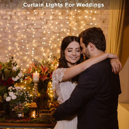 LED Window Curtain Fairy Twinkle Lights, 3mx3m 300leds USB Operated 8 Modes Icicle String Lights with Remote & Timer for Indoor Xmas Party Home Garden Decoration(Warm White) [Energy Class A++]