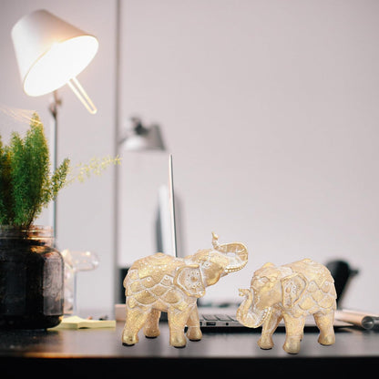 Smadeer Set of 2 Gold Elephant Ornaments for Home Decor - Trunk Up Statues for Luck & Prosperity - Resin African Elephant Figurines for Shelf & Sideboard - Anti-Scratch Soft Pads - Gift for Her
