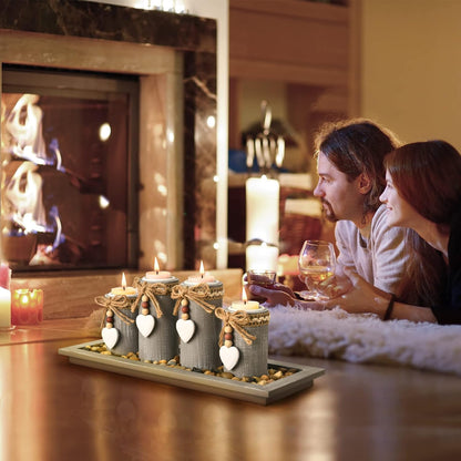 GoMaihe Candle Holder Set of 4 with Wodden Tray, Tealight Holders Candlestick Holder, Table Centerpiece Home Decor Living Room Bedroom Decoration Mum Gift Birthday Wedding Christmas Party Ornaments