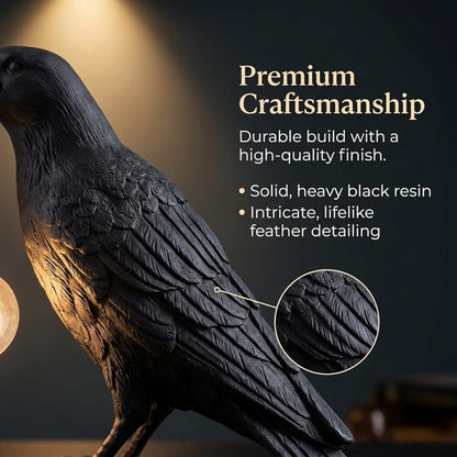 Black Bird Table Lamps Resin Crow Desk Lamp with Bulb E27 Base Modern Raven Art Deco Bedside Decor 3 Pin Plug in Cord Table Lamps for Bedroom, Office, College Dorm [Energy Class A]