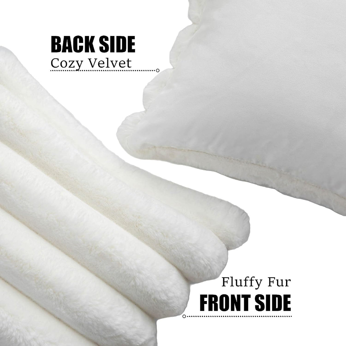 Neelvin Cream White Faux Fur Cozy Soft Striped Decorative Throw Pillow Covers 16x16 inch（40x40cm） Set of 2,Velvet Pillowcase Cushion Case for Sofa Couch