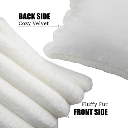 Neelvin Cream White Faux Fur Cozy Soft Striped Decorative Throw Pillow Covers 16x16 inch（40x40cm） Set of 2,Velvet Pillowcase Cushion Case for Sofa Couch