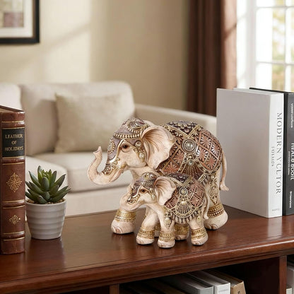 Smadeer Mum and Baby Elephant Ornament, Lucky Elephant Statue with Raised Trunks, Decorative Resin Figurine for Home, Lounge & Shelf Decor, Gift for Mum & Grandma, 15cm Height