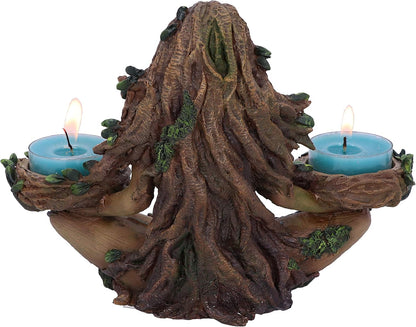 Balance of Nature Tree Spirit Double Tealight Holder 19cm, Brown | Hand-Painted Tree Spirit Candle Holder for Two Tealights