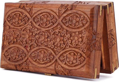 Ajuny Wooden Jewellery Box 8 x 5 Inch Floral Carved Keepsake Chest