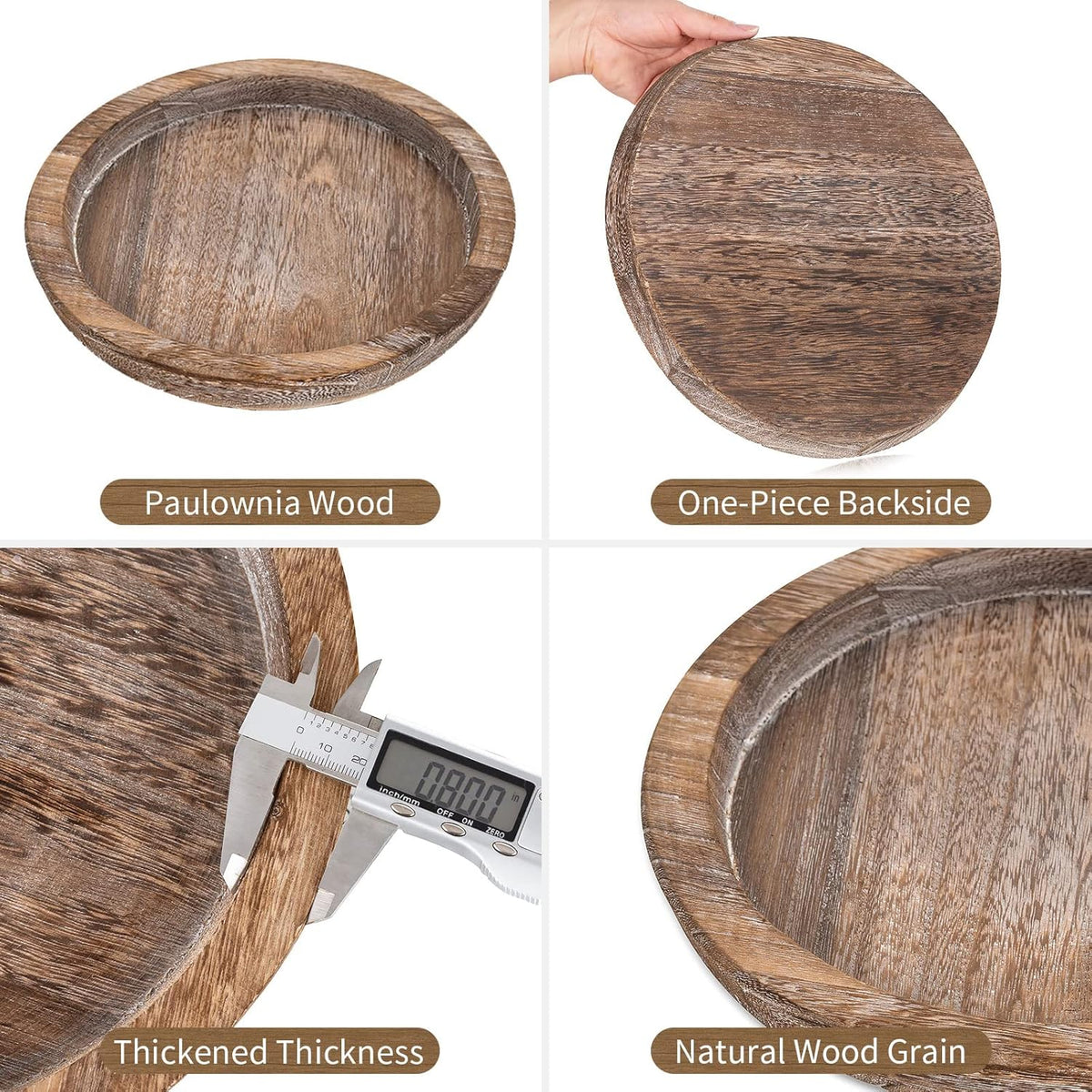 Hanobe Wooden Candle Holder Tray Round Decorative Trays for Coffee Table | Farmhouse Decor, Rustic Candle Plate for Pillar Candle, Paulownia Wood Tray for Table Centrepiece