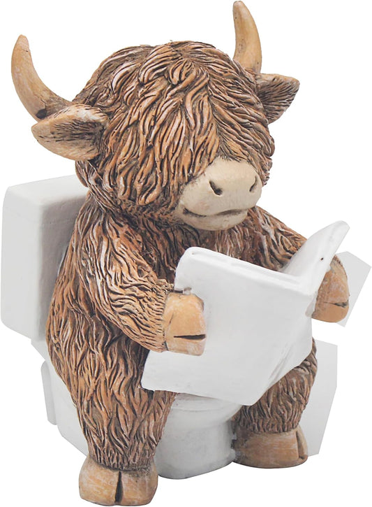 Lesser & Pavey Highland Cow Loo Time Bathroom Decor Figurine | Playful Decorative Style, Eye Catching Display Piece, Fun Conversation Starter, Ideal for Home and Office Decor
