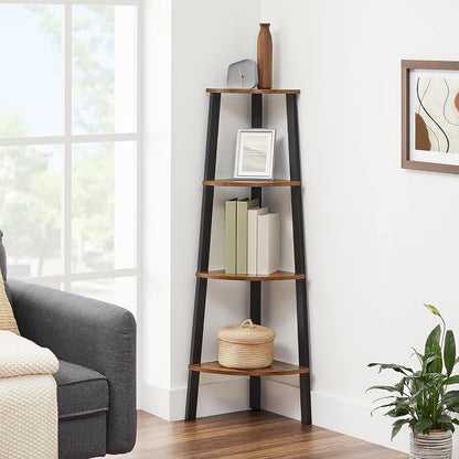 VASAGLE - Corner Shelf Bookcase - 4 Tier Ladder Shelf - Storage Unit, Plant Holder for Living Room - Industrial Style with Steel Frame - Rustic Brown and Black - LLS34X