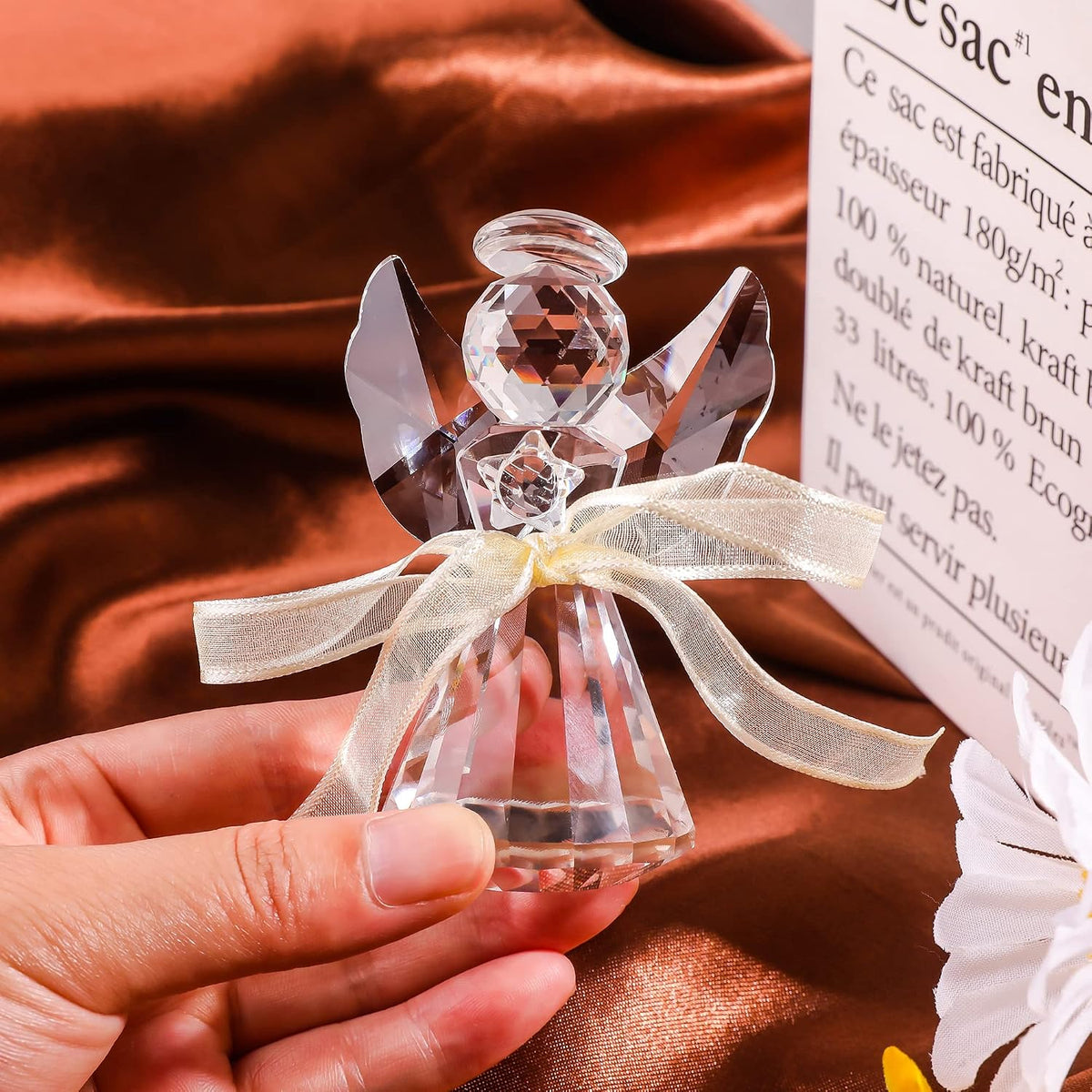 Movdyka Clear Crystal Guardian Angel Figurine Gift for Women Men Ornaments