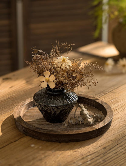 Hanobe Wooden Candle Holder Tray Round Decorative Trays for Coffee Table | Farmhouse Decor, Rustic Candle Plate for Pillar Candle, Paulownia Wood Tray for Table Centrepiece