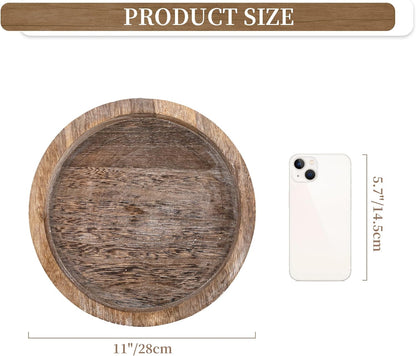 Hanobe Wooden Candle Holder Tray Round Decorative Trays for Coffee Table | Farmhouse Decor, Rustic Candle Plate for Pillar Candle, Paulownia Wood Tray for Table Centrepiece