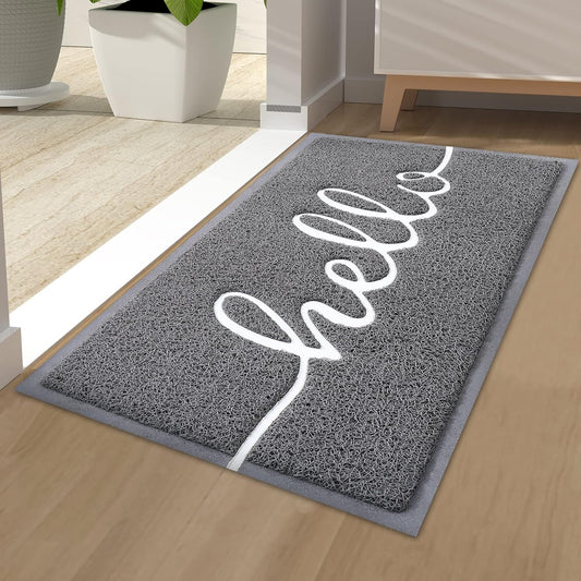 Homaxy Hello Door Mats Indoor, Dirt Trapper Doormats, 40 x 60cm, Grey | Non-Slip, Low Profile, Easy Clean, for Indoor, Entrance, Patio, Front Back Door, Floor mat, Entrance Rug