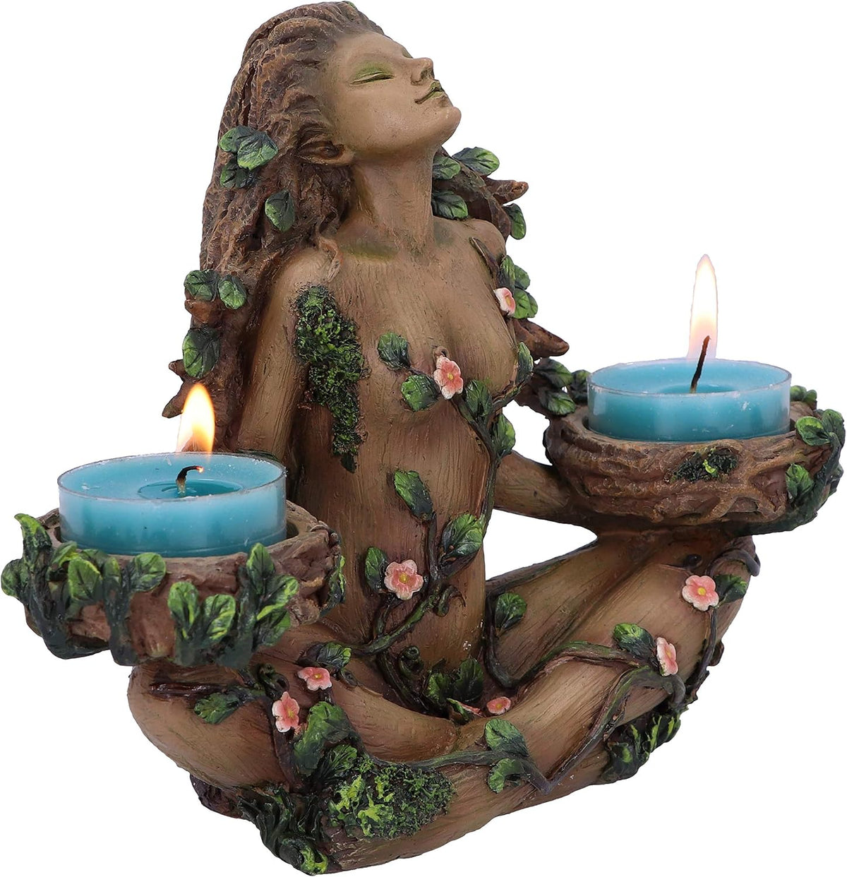 Balance of Nature Tree Spirit Double Tealight Holder 19cm, Brown | Hand-Painted Tree Spirit Candle Holder for Two Tealights
